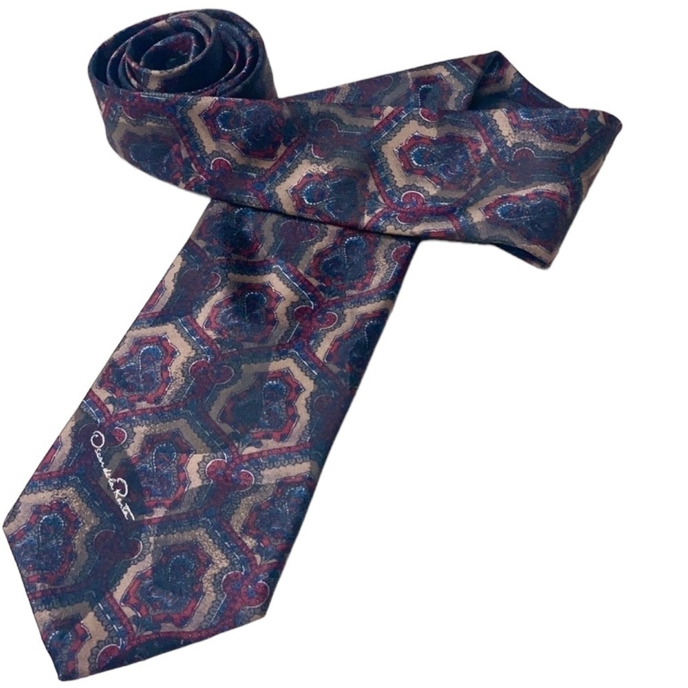 OSCAR DE LA RENTA Vintage Paisley Silk Blend Necktie